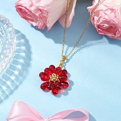 (123L) Белый крем непрозрачный блеск Ожерелья с подвесками из стеклянных бусинок ручной работы в виде цветка, 304 ювелирные изделия из троса из нержавеющей стали для женщин, золотые, огнеупорный кирпич, 13.86 дюйм (35.2 см)