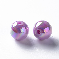 Mixed Color Opaque Acrylic Beads, AB Color Plated, Round, Mixed Color, 12x11mm, Hole: 2.5mm, about 566pcs/500g