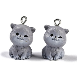 Cat Shape Непрозрачные подвески смолы, с железной платиной петлей, форма кошки, 21x13.5x14 мм, отверстие : 2 мм