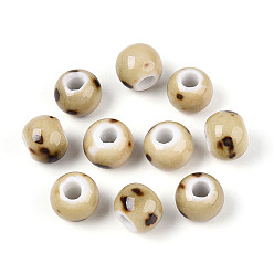 Бледно-Зеленый Фарфоровые бусины ручной работы, рондель, фантазии античного стекла фарфора, бледно-зеленый, 8.2~9x7~7.5 мм, отверстие : 2.5~3 мм