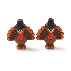 Other Animal 3D Thanksgiving Day Food Grade Silicone Focal Beads, DIY Nursing Necklaces Making, Colorful, Pilgrim Turkey, 35x32x18mm, Hole: 2.2mm