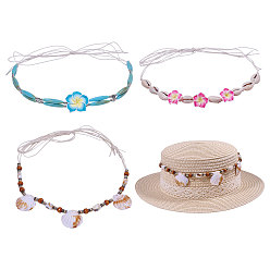 (52) Непрозрачная лаванда 3 шт. 3 стили вощеная веревка регулируемая повязка на шляпу, с бусинами из дерева и ракушек, для ковбойской шляпы, шляпа-федора с загнутыми полями, украшение соломенной шляпы, разноцветные, 1290~1320 мм, 1 шт / стиль