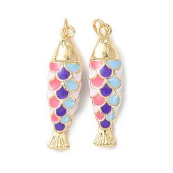 Разноцветный Латунь эмаль подвески, рыбы прелести, без кадмия и без свинца, стойки покрытие, долговечный, с целью перехода в кольце, реальный 18 k позолоченный, красочный, 28.5x8x6 мм, отверстие : 3 мм