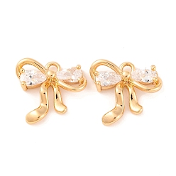 Прозрачный Латунные микро проложить кубического циркония прелести, без кадмия, без никеля и без свинца, бантом, прозрачные, 12x13x3.5 мм, отверстие : 1.4 мм