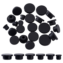 Черный 24шт 6 стили силиконовые заглушки для отверстий, вставьте заглушки в отверстия, торцевые заглушки вставок для стоек, для мебельного ограждения, круглые, чёрные, 15.5~33x12~15 мм, 4 шт / стиль