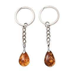 Teardrop Брелоки из натурального янтаря, с железными разрезными брелоками, платина, слеза, 85~86.5 мм