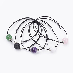 Смешанные камни Регулируемые вощеный полиэфирный шнур из бисера, с натуральными бусами из драгоценного камня и шариками из сплава тибетского стиля, античное серебро, круглые, 1-1-7/8 дюйм ~ 3-1/2 дюйм (48~90 мм)