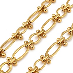 Настоящее золото 18K 304 Овальная цепочка из нержавеющей стали с круглыми бусинами, ионное покрытие (ip), несварные, с катушкой, реальный 18 k позолоченный, 21x8.5x2.5мм и 13x9.5x2мм и 10x11x5.5мм