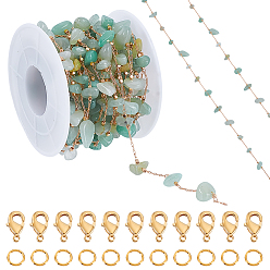 Золотой Наборы для самостоятельного изготовления браслетов/ожерельев из латунной крошки натурального зеленого авантюрина с бусинами и цепочками, золотые, 5x0.7 мм