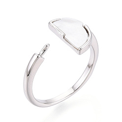 Платинированный Полукруглая форма латунная оболочка манжета кольца настройки, за половину пробурено бисера, без кадмия, без никеля и без свинца, Реальная платина, штифты : 1 мм, 12 мм, внутренний диаметр: 17 мм