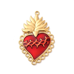 Настоящее золото 18K 304 нержавеющей стальной эмали подвески, очарование священного сердца, реальный 18 k позолоченный, 45x38x2.5 мм, отверстие : 2 мм