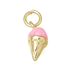 Pink Латунь эмаль подвески, мороженое прелести, стойки покрытие, долговечный, без свинца и без кадмия, реальный 18 k позолоченный, розовые, 12x5.5x5.5 мм, отверстие : 3.3 мм