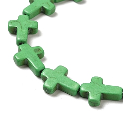 Lime Green Synthetic Turquoise Dyed Beads Strands, Religion Cross, Lime Green, 15.5x12x4mm, Hole: 1.4mm, about 24~26pcs/strand, 14.96''~16.14''(38~41cm)