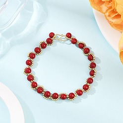 Красный Браслеты из круглых бусин из искусственного нефрита, окрашенные распылением, для женщин, С латунными круглыми бусами, красные, 7-1/2~7-7/8 дюйм (19.2~19.9 см)