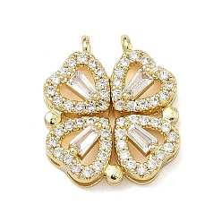 Настоящее золото 18K Подвески-трансформеры из латуни с микропаве и прозрачными кубическими циркониями ко Дню Святого Патрика, с магнитным, подвески в виде четырехлистного клевера, без свинца и без кадмия, стойки покрытие, долговечный, реальный 18 k позолоченный, 18x16x5.5 мм, отверстие : 1.5 мм