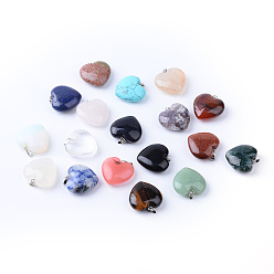 Mixed Stone Natural & Synthetic Mixed Stone Pendants, with Brass Findings, Heart, 24~26x24~26x10~11mm, Hole: 2x6mm