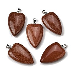 Камень с Пылевым Золотом Синтетические голдстоуновские подвески, подвески-сердечки с 304 защелками из нержавеющей стали, цвет нержавеющей стали, 41~43x25~26x8.5~10 мм, отверстие : 4.5x7.5 мм