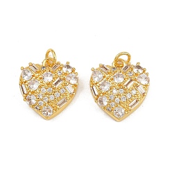 Настоящее золото 16K Латунные микро проложить кубического циркония подвески, сердце, реальный 16 k позолоченный, 18x16x5.5 мм, отверстие : 3 мм