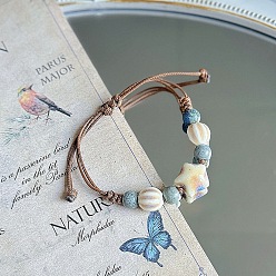 Небесно-голубой Керамические бусины плетеные браслеты из бисера, регулируемые плетеные браслеты из вощеного шнура для женщин, голубой, 4~9-7/8 дюйм (10~25 см)