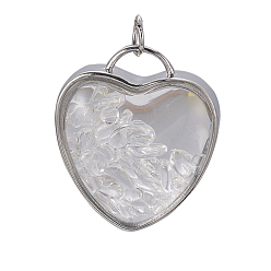 Хрусталь Подвески из натурального кварцевого кристалла, с латунными стеклянными выводами платинового тона, сердце, 37x32x18~18.5 мм, отверстие : 6 мм