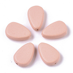 Pink Painted Natural Wood Beads, Teardrop, Pink, 18x12x5.5mm, Hole: 1.5mm