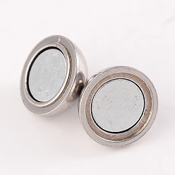 Stainless Steel Color Round 304 Stainless Steel Magnetic Clasps with Loops, Stainless Steel Color, 13x8mm, Hole: 2mm