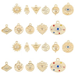 Chapado en Oro Real 18K Colgantes de la aleación, con diamantes de imitación de cristal, sin cadmio y níque y plomo, martillado, formas mixtas, real 18 k chapado en oro, 22 unidades / caja