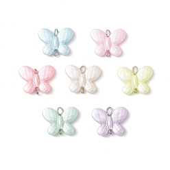 Нержавеющая Сталь Цвет Непрозрачные акриловые подвески-бабочки, с 304 двойными петлями из нержавеющей стали, разноцветные, цвет нержавеющей стали, 14x17x4 мм, отверстие : 2~2.5 мм