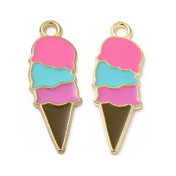 Deep Pink Summer Theme Alloy Enamel Pendants, Ice Cream Charms, Golden, Deep Pink, 26x10x1mm, Hole: 2mm