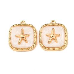 (404) Непрозрачное AB Кислое яблоко 304 нержавеющей стальной эмали подвески, квадратные и морские подвески, золотые, цветочный белый, 25x22x4 мм, отверстие : 1.4 мм