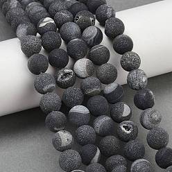 Черный Натуральный druzy агатовые бусы пряди, круглые, матовые, окрашенная и подогревом, чёрные, 10 мм, отверстие : 1.2 мм, около 38 шт / нитка, 15.16'' (38.5 см)