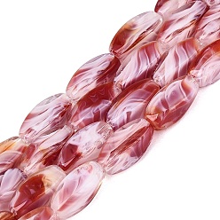 Pink Окрашенные стеклянные бусины , имитация миллефиори бусины лэмпворк, твист, розовые, 13.5~14x7~8x7~8 мм, отверстие : 0.9~1 мм, около 45 шт / нитка, 24.61~24.80 дюйм (62.5~63 см)