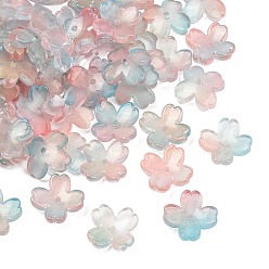 Небесно-голубой Двухцветные прозрачные колпачки для стеклянных бусин, 4-лепестков цветка, с блеском порошок, голубой, 13x13x4.5 мм, отверстие : 1.2 мм, Около 1370 шт / 1000 г