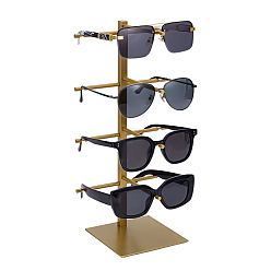 Golden 4-Tier 201 Stainless Steel Sunglasses Tower Display Stands, with Square Bases, Golden, 12x12x33.2cm