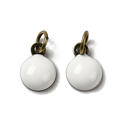 Белый Латунные эмалевые подвески, с целью перехода в кольце, без свинца и без кадмия, долговечный, античная бронза, полукруглый шарм, белые, 8x6x2 мм, отверстие : 3 мм