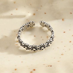 Цветок Латунь регулируемые манжеты кольца, античное серебро, цветок, 3 мм, внутренний диаметр: 20 мм