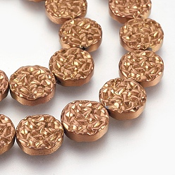 с Покрытием Меди Гальваническая немагнитная синтетическая гематитовая нить, плоско-круглые, с медным покрытием, 12x3.5 мм, отверстие : 1 мм, около 33 шт / нитка, 15.55 дюйм (39.5 см)