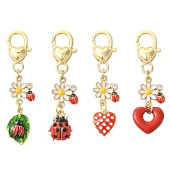 Mixed Shapes 4 шт. 4 стили брелоки из сплава и эмали, Сплав с застежками когтя омара, сердце и божья коровка, золотые, разнообразные, 64~72 мм, 1 шт / стиль