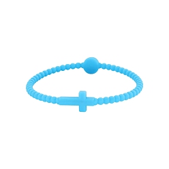 Темно-Голубой Детские силиконовые эластичные браслеты с крестом для девочек и мальчиков, глубокое синее небо, 6-7/8 дюйм (17.5 см)