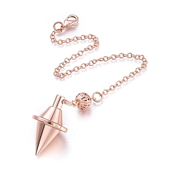 Rose Gold Brass Pointed Dowsing Pendulums, with Lobster Claw Clasps, Bullet, Rose Gold, 218x2.5mm