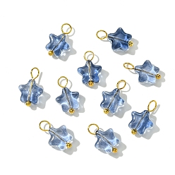 Прусский Синий Стекло подвеска, с латунной фурнитурой , звезда, золотые, берлинская лазурь, 14 мм, отверстие : 2.5 мм, 10 шт / комплект