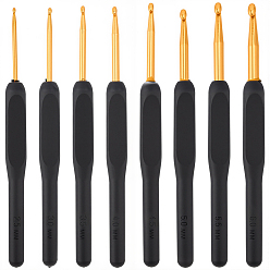 Черный Алюминий крючки, с ручкой TPR, чёрные, 138x12x10 мм, палец: 2.5 мм / 3 мм / 3.5 мм / 4 мм / 4.5 мм / 5 мм / 5.5 мм / 6 мм, 8 шт / комплект