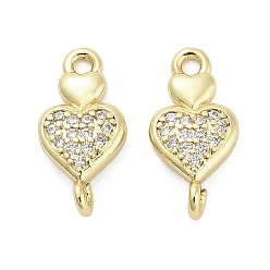 Настоящее золото 18K Подвески в форме сердца из латуни с микро-паве и прозрачным кубическим цирконием, долговечный, стойки покрытие, без свинца и без кадмия, ионное покрытие (ip), реальный 18 k позолоченный, 15.5x7.5x3.5 мм, отверстие : 1.5 мм