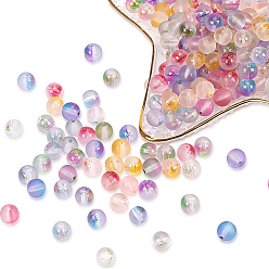 Gemischte Farbe Gefrostete sprühlackierte Glasperlenstränge, mit goldener Folie, Runde, Gemischte Farbe, 8~9 mm, Bohrung: 1.2~1.5 mm, ca. 46~56 Stk. / Strang, 14.37 Zoll ~ 16.3 Zoll (36.5~41.4 cm), 7 Farben, 1 Strang / Farbe, 7strands / set
