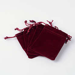 Dark Red Rectangle Velvet Pouches, Gift Bags, Dark Red, 15x10cm