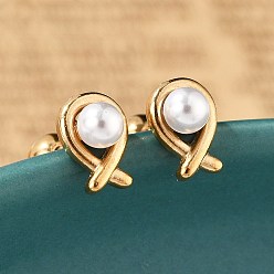 Настоящее золото 18K 304 серьги-гвоздики из нержавеющей стали с имитацией жемчуга, круглые, с имитацией жемчуга, реальный 18 k позолоченный, 7x5 мм