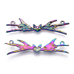 Rainbow Color Ion Plating(IP) 304 Stainless Steel Connector Charms, Halloween Bat Links, Rainbow Color, 11.5x49x3mm, Hole: 1.6mm