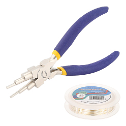 Серебро Наборы для изготовления украшений в проволочной обертке своими руками, включая плоскогубцы из медной проволоки и углеродистой стали, серебряные, 22 датчик, 0.6 мм, около 20 м / рулон, 1roll / комплект