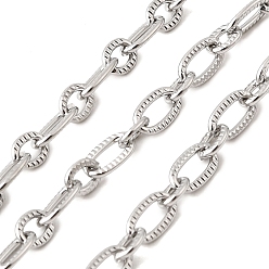 Нержавеющая Сталь Цвет 304 цепи из текстурированной нержавеющей стали с овальными звеньями, несварные, с катушкой, цвет нержавеющей стали, 7.5x4.5x0.9 мм