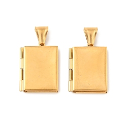 Real 20K Gold Plated 316 подвески из нержавеющей стали Locket, прямоугольный шарм, с 304 защелкой из нержавеющей стали на поручнях, долговечный, ионное покрытие (ip), реальный 20 k позолоченный, 26x19x5 мм, отверстие : 8.5x4 мм, внутренний диаметр: 15x10 мм
